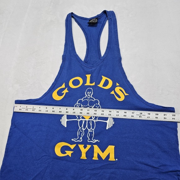 Vtg 90's Golds Gym Stringer Tank Top Mens XL Blue Yllw USA Muscle Weightlifting - Picture 7 of 9